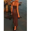 image:imageGORGLITTER Womens Strapless Tube Dress Starfish Slit Backless Cut Out Bodycon Maxi Long Cocktail Dress Brown Small