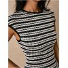 image:imageGORGLITTER Womens Striped Midi Dress Crewneck Cap Sleeve Knit Party Work Bodycon Long Dresses 2025Black and White