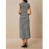 image:imageGORGLITTER Womens Striped Midi Dress Crewneck Cap Sleeve Knit Party Work Bodycon Long Dresses 2025Black and White
