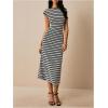 image:imageGORGLITTER Womens Striped Midi Dress Crewneck Cap Sleeve Knit Party Work Bodycon Long Dresses 2025Black and White