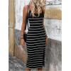 image:imageGORGLITTER Womens Striped Sleeveless Cami Dress Crisscross Back Scoop Neck Midi Dresses with SlitBlack a
