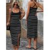 image:imageGORGLITTER Womens Striped Sleeveless Cami Dress Crisscross Back Scoop Neck Midi Dresses with SlitBlack a