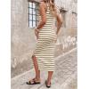 image:imageGORGLITTER Womens Striped Summer Midi Dresses Bodycon Split Long Dress Boho Vacation Beach Sundresses Going Out DressKhaki