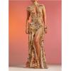 image:imageGORGLITTER Womens Summer Beach Vacation Animal Print Dress Mock Neck Cut Out Slit Chiffon Dinner Birthday Maxi DressBrown