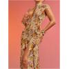 image:imageGORGLITTER Womens Summer Beach Vacation Animal Print Dress Mock Neck Cut Out Slit Chiffon Dinner Birthday Maxi DressBrown