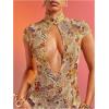 image:imageGORGLITTER Womens Summer Beach Vacation Animal Print Dress Mock Neck Cut Out Slit Chiffon Dinner Birthday Maxi DressBrown