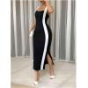 image:imageGORGLITTER Womens Summer Maxi Dresses Wedding Guest Cocktail Dress Sleeveless Colorblock Bodycon Vacation SundressBlack