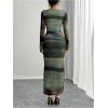 image:imageGORGLITTER Womens Tie Dye Mesh Bodycon Maxi Dress Long Sleeve Square Neck Sheer Party Fall Trendy Long Dresses 2025Green Multicolor