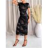 image:imageGORGLITTER Womens Tie Dye Mesh Bodycon Midi Dress Summer Short Sleeve Long Slip DressesBlack Multicolor