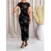 image:imageGORGLITTER Womens Tie Dye Mesh Bodycon Midi Dress Summer Short Sleeve Long Slip DressesBlack Multicolor