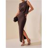 image:imageGORGLITTER Womens Wedding Guest Cocktail Maxi Dress Sleeveless Bodycon Ruched Metallic Floral Long Dresses Going OutBrown