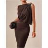 image:imageGORGLITTER Womens Wedding Guest Cocktail Maxi Dress Sleeveless Bodycon Ruched Metallic Floral Long Dresses Going OutBrown