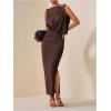 image:imageGORGLITTER Womens Wedding Guest Cocktail Maxi Dress Sleeveless Bodycon Ruched Metallic Floral Long Dresses Going OutBrown