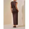 image:imageGORGLITTER Womens Wedding Guest Cocktail Maxi Dress Sleeveless Bodycon Ruched Metallic Floral Long Dresses Going OutBrown