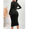 image:imageGORGLITTER Womens Wrap Ruched Drop Waist Dresses Fall Elegant Casual Long Sleeve Mock Neck Cut Out Cocktail Midi DressBlack