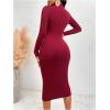 image:imageGORGLITTER Womens Wrap Ruched Drop Waist Dresses Fall Elegant Casual Long Sleeve Mock Neck Cut Out Cocktail Midi DressBurgundy