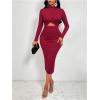 image:imageGORGLITTER Womens Wrap Ruched Drop Waist Dresses Fall Elegant Casual Long Sleeve Mock Neck Cut Out Cocktail Midi DressBurgundy