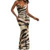 image:imageGORGLITTER Womens Animal Print Backless Halter Cocktail Maxi Dresses Cowl Neck Summer Vacation Going Out Long DressesBrown