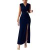 image:imageGORGLITTER Womens Birthday Wrap Bodycon Midi Dress Ruched V Neck Sleeveless Side Slit Elegant Summer Maxi DressesBlue