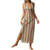 image:imageGORGLITTER Womens Boho Color Block Crochet Maxi Dress Summer Vacation Beach Peasant Bodycon Tank Long Sundresses 2025Multicolor