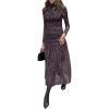 image:imageGORGLITTER Womens Cheetah Mesh Dress Animal Print Long Sleeve Sheer Mesh Bodycon Ruched Long Midi DressesPurple