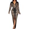 image:imageGORGLITTER Womens Cheetah Print Prom Formal Dress Deep V Neck High Slit Long Sleeve Cocktail Birthday Party DressesBrown
