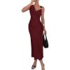 image:imageGORGLITTER Womens Cowl Neck Dress Birthday Wedding Guest Dress Sleeveless Ruched Tank Midi Summer Cocktail DressesBurgundy