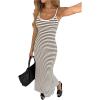 image:imageGORGLITTER Womens Crochet Striped Fishtail Bodycon Maxi Dress Backless Sleeveless Strappy Casual Summer Long SundressBlack and White Striped