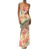 image:imageGORGLITTER Womens Floral Bodycon Maxi Dress with Neck Scarf Mesh Cowl Neck Sleeveless Backless Fishtail Long DressesPink