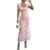 image:imageGORGLITTER Womens Floral Bodycon Ruched Wedding Guest Dress Summer Boho Cocktail Birthday Prom Midi SundressesPink