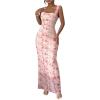 image:imageGORGLITTER Womens Floral Maxi Dress Ruched Mesh Sleeveless Cocktail Party Wedding Guest Bodycon DressesPink