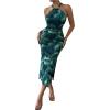 image:imageGORGLITTER Womens Floral Print Halter Midi Dress Summer Mesh Sleeveless Going Out Birthday Vacation Beach SundressesGreen