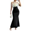 image:imageGORGLITTER Womens Flower Strapless Maxi Dress Summer Cocktail Wedding Guest Formal Prom Graduation Fishtail Sun DressBlack