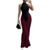 image:imageGORGLITTER Womens Halter Maxi Dress Ruched Bodycon Formal Birthday Evening Elegant Wedding Guest Cocktail DressesBlack and Red