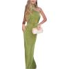 image:imageGORGLITTER Womens Halter Maxi Dresses Ruched Birthday Wedding Guest Dress Sleeveless Prom Cocktail Dress with ScarfGreen