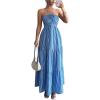 image:imageGORGLITTER Womens Halter Striped Bobo Summer Maxi Dresses 3D Floral Tie Backless Sleeveless Swing Beach Vacation DressBlue and White