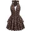 image:imageGORGLITTER Womens Leopard Print Mini Dress Cheetah Y2k Backless Deep V Neck Ruffle Halter Dresses Going Out OutfitsBrown