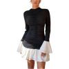 image:imageGORGLITTER Womens Long Sleeve Ruched Dress Color Block Cocktail Birthday Dinner Going Out Mini Dresses Fall TrendyBlack and White