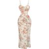 image:imageGORGLITTER Womens Mesh Floral Print Ruffle Dress Slit Thigh Ruched Spaghetti Strap Cami Dresses 2025 VacationBeige Multicolor