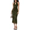 image:imageGORGLITTER Womens Mesh Halter Bodycon Midi Dress Sheer Cut Out Dresses Gothic Party Cocktail Prom Going Out OutfitsArmy Green
