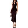 image:imageGORGLITTER Womens Mesh Halter Bodycon Midi Dress Sheer Cut Out Dresses Gothic Party Cocktail Prom Going Out OutfitsRed
