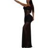 image:imageGORGLITTER Womens Mesh Strapless Maxi Dress Ruched Tube Top Bodycon Long Party Formal Wedding Guest DressesBlack