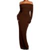 image:imageGORGLITTER Womens Off The Shoulder Bodycon Maxi Dress Sexy Dinner Party Long Sleeve Elegant Formal Party Long DressesCoffee Brown