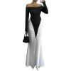image:imageGORGLITTER Womens Off The Shoulder Maxi Dress Elegant Classy Fall Long Sleeve Fishtail Cocktail Dinner Birthday DressBlack and White