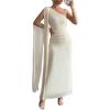 image:imageGORGLITTER Womens One Shoulder Maxi Dress Summer Wedding Guest Cocktail Graduation Party Mesh Ruffle Long Sun DressesApricot