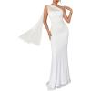 image:imageGORGLITTER Womens One Shoulder Mesh Bodycon Maxi Dress Sexy Prom Formal Sleeveless Bridesmaid Wedding Guest DressesWhite