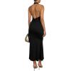 image:imageGORGLITTER Womens Open Backless Wedding Guest Dress Ruch Sleeveless Ribbed Bodycon Halter Maxi DressesBlack
