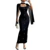 image:imageGORGLITTER Womens Pearl Cape Cloak Long Sleeve Maxi Dresses Elegant Classy Fall Wedding Guest Cocktail Bodycon DressesBlack
