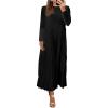 image:imageGORGLITTER Womens Pleated Church Maxi Dress Fall Casual Cocktail Holiday Long Sleeve Crew Neck Flowy Loose Long DressBlack