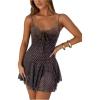image:imageGORGLITTER Womens Polka Dots Mini Dress Y2k Lace Mesh Bow Tie Front V Neck A Line Dresses Coquette ClothesBrown